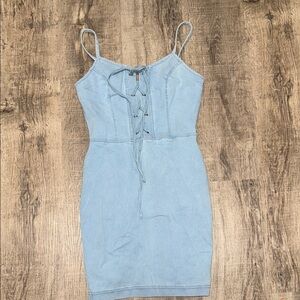 Iris Light Blue Lace-Up Mini Dress